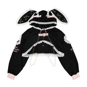 NEW ACDC RAG X Pinktaho Kiss Kill Black Bunny Ear Lolita Cropped Jacket